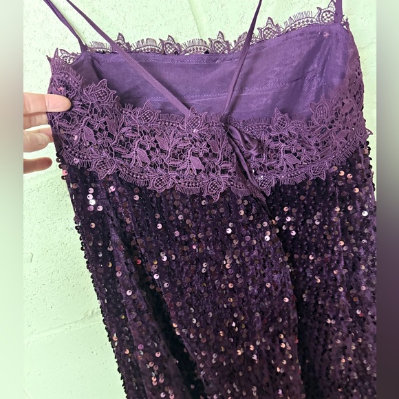 NWT Free People Sequined & Lace Spaghetti Strap Dress in Deep Plum - Picture 3 of 7